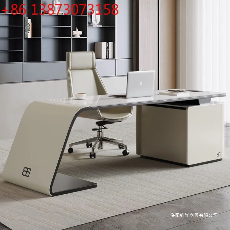

Italian light luxury minimalist desk living room large long boss table corner solid wood desk high-end designer computer desk