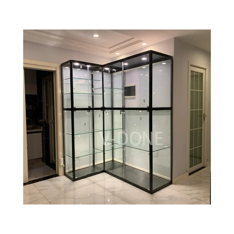 Customized-Retail Store Furniture Glass Display Smoke Shop Counter Design Wine Display Cabinets Showcase With Lights