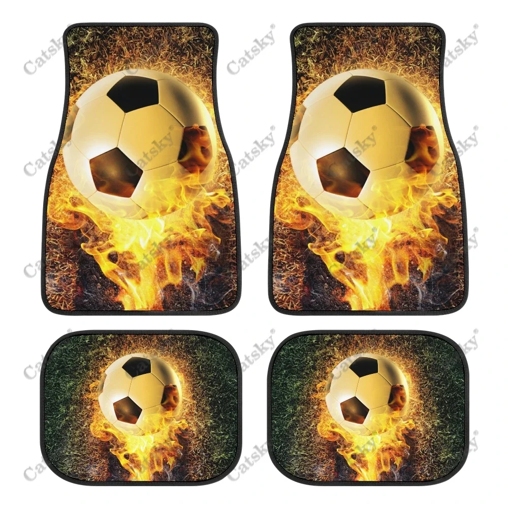 Soccer Car Floor Mats 4 Piece Set Interior Accessories Dirt Resistant Printed Front/Rear Car Carpet