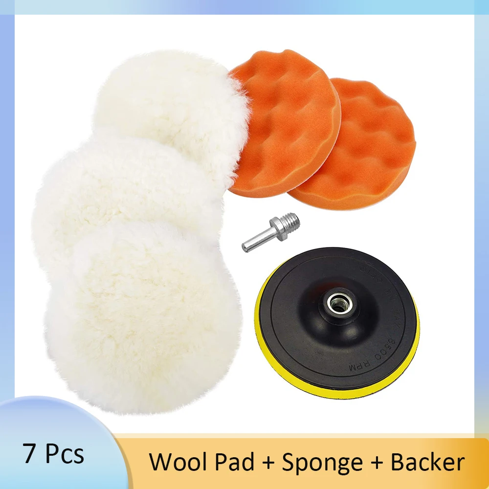 

7pcs 5 Inch Woolen Polishing Pad Kit With Buffing Wheel Wave Sponge For Drill Sponge and Wool Polishing Pad Set for Auto Waxing