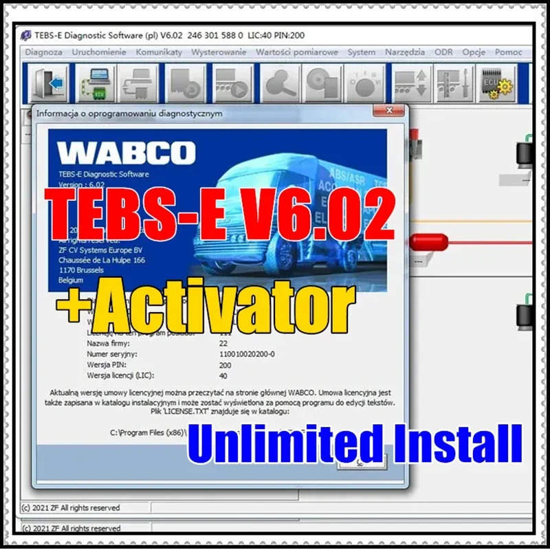 

Диагностическое программное обеспечение Wabco TEBS-E 6,02 с новым активатором, неограниченная установка для многих ПК + видеоруководство, поддержка польского, английского, немецкого языков