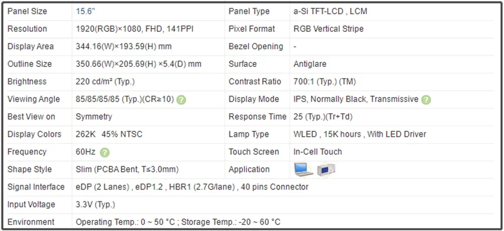 LP156WFD SPH1 LP156WFD-SPH1 15.6 Inch Laptop LCD Touch Screen IPS Panel EDP 40Pins FHD 1920x1080 60Hz In-Cell Touch