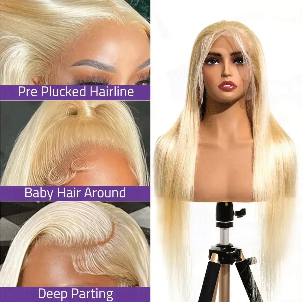 

46 Inch 200% Density Human Hair Wig 613 Honey Blonde Colored Lace Front Wigs Bone Straight Brazilian Pre Plucked 13x4 13x6 HD Transparent Lace Frontal Wig For Black Women