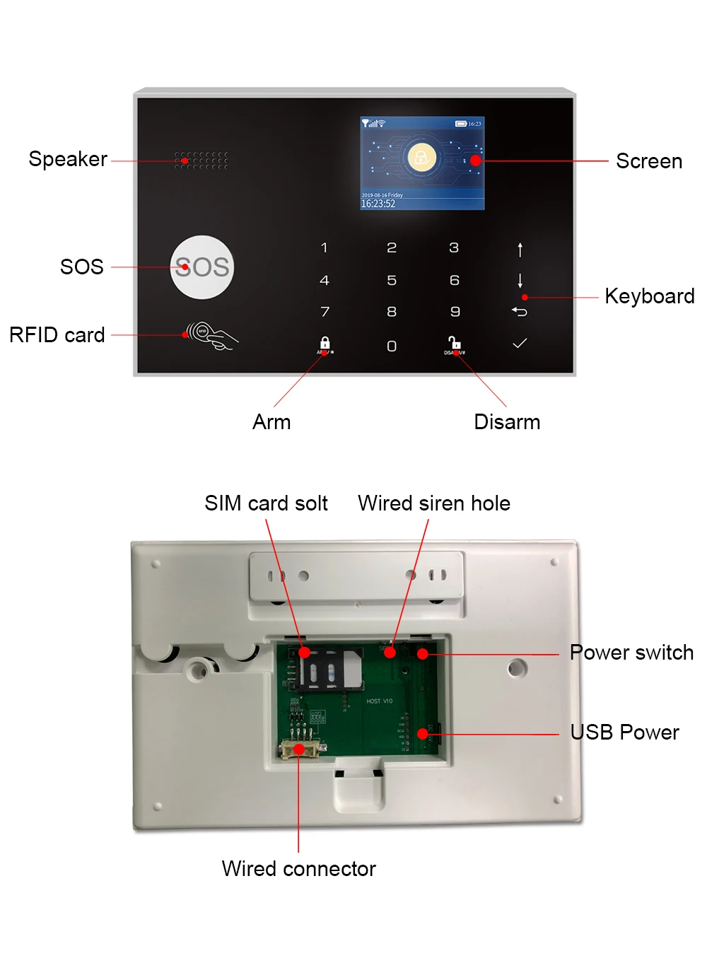 CPVAN 4G Wifi GSM Alarm System Home Burglar Alarm Smart APP Remote Control RFID TFT Touch Keyboard 11 Languages Compatible Alexa