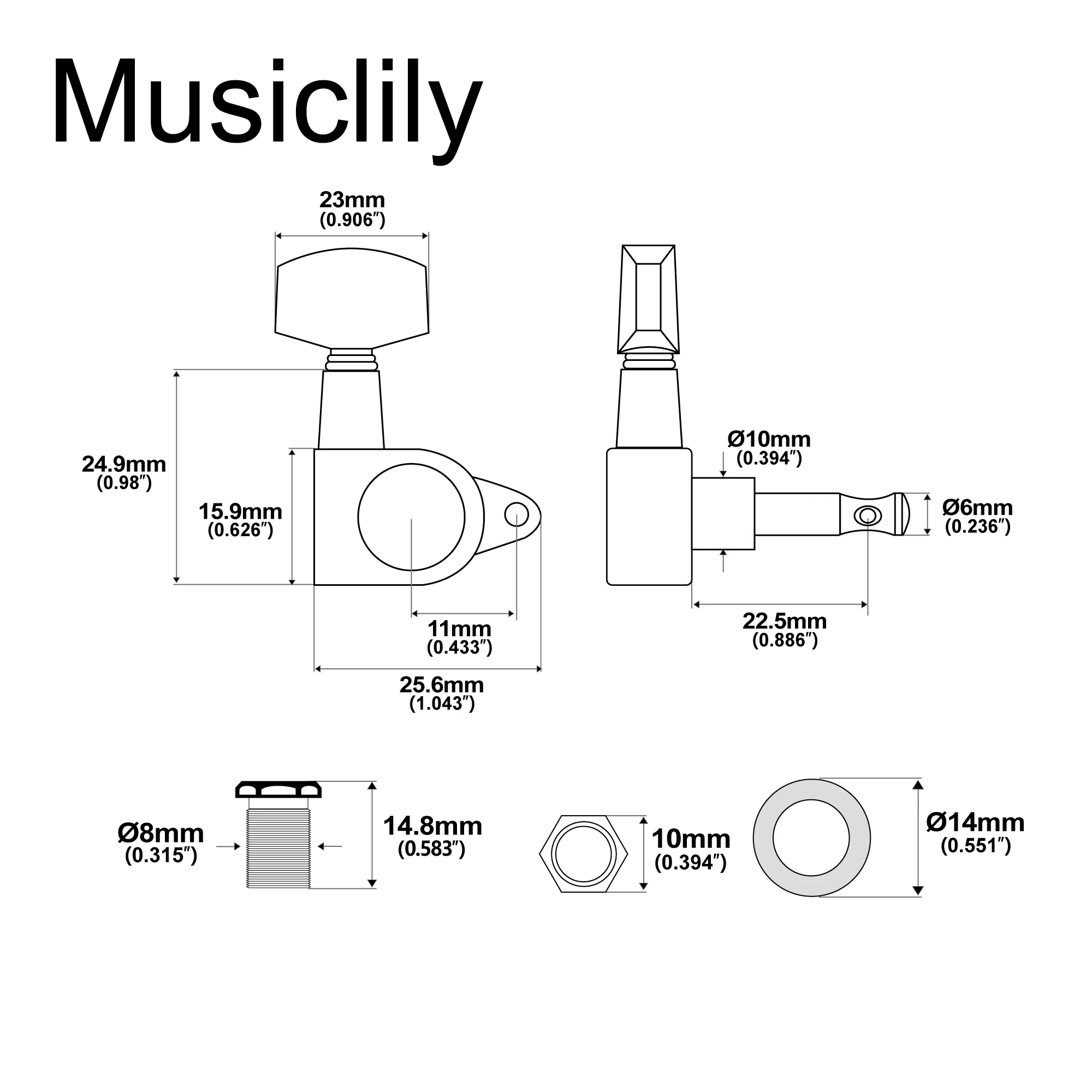 Musiclily Pro R15J 3R3L 15:1 Ratio Full Sealed Machine Heads Tuners Tuning Pegs Keys for Acoustic Electric Guitar