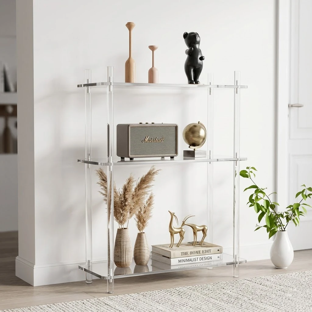 

Clear Acrylic Side Table 3 Tier with Storage Shelf, Transparent Tall Nightstand End Table for Bedroom Living Room Entryway, Acrylic Display Stand Organizer