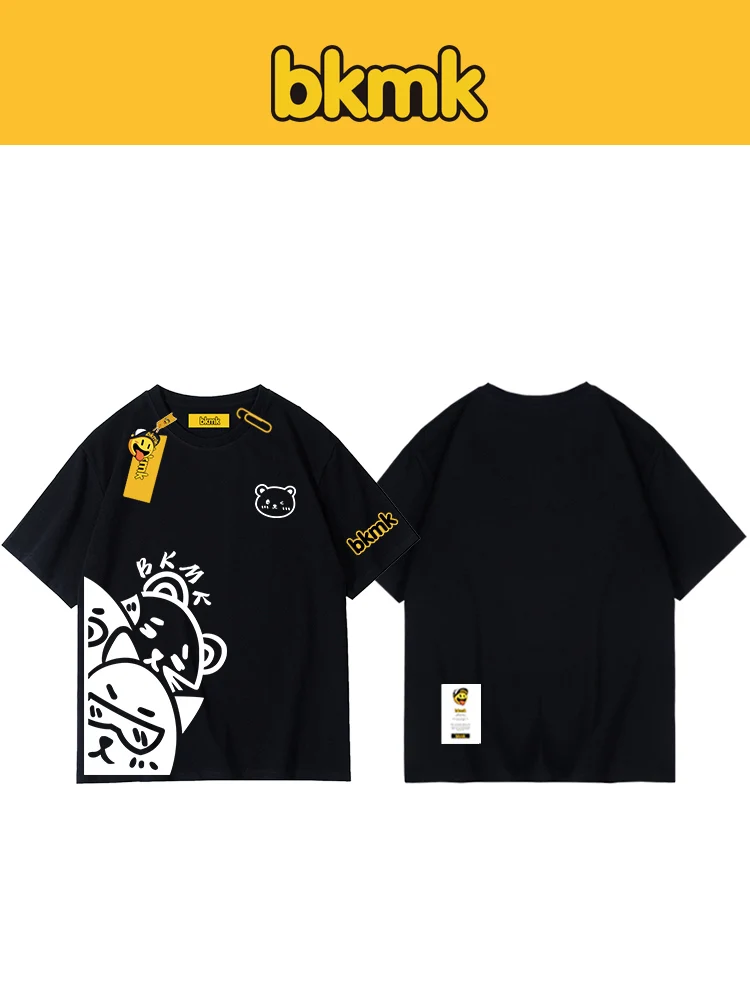 

Bkmk American Sle Animal Cartoon Print T-irt Streetwear ex Heavyweight ort Sve Loose Fit Breathable Cotton Tee