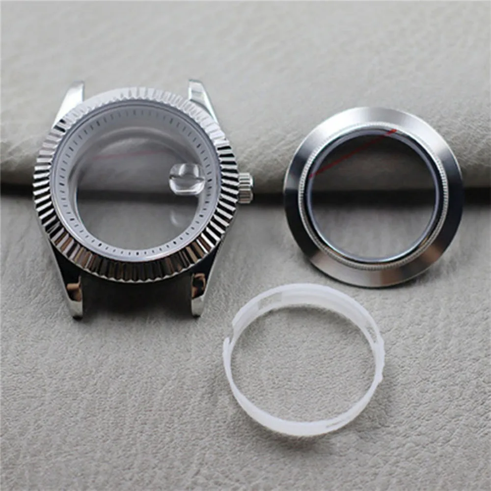 41mm New Watch Case Fluted Bezel Sapphire Magnifying Glass Mechanical Watch Accessories For NH35/NH36 /4R35A/ 4R36A