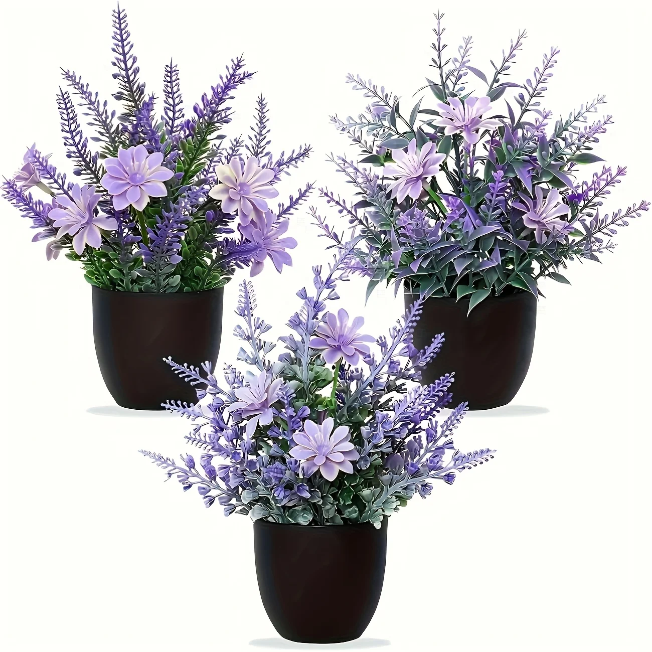3PC Simulation Lavender Pot New Bonsai Home Desktop, Living Room Decoration Artificial Purple Lavender Flower Potted Plants