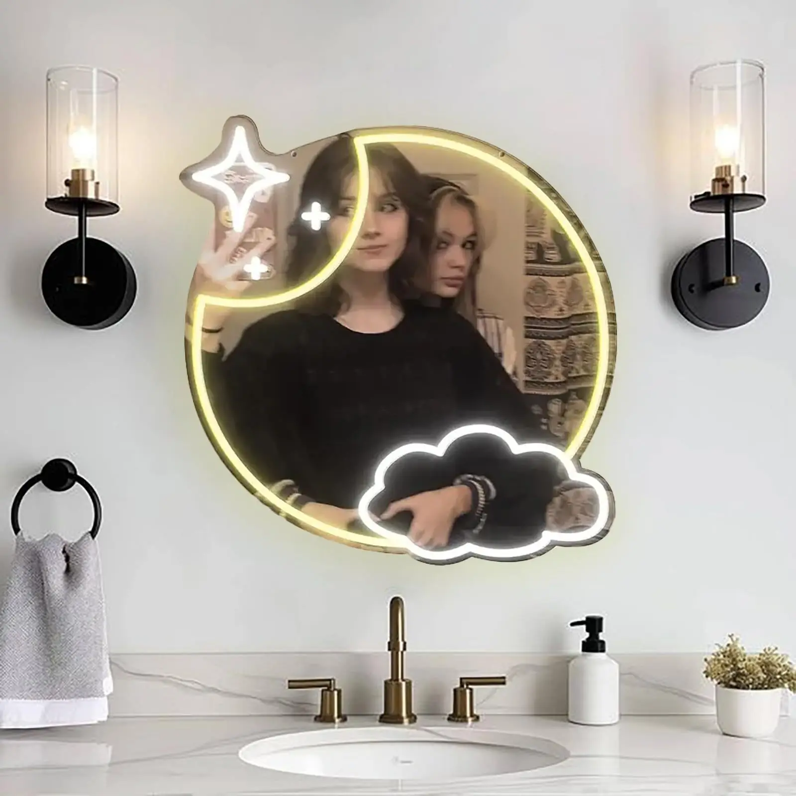 Moon Mirror LED Neon — красота ночного неба, питание от USB, диммер, подходит для спален, комнат для медитации и декора баров