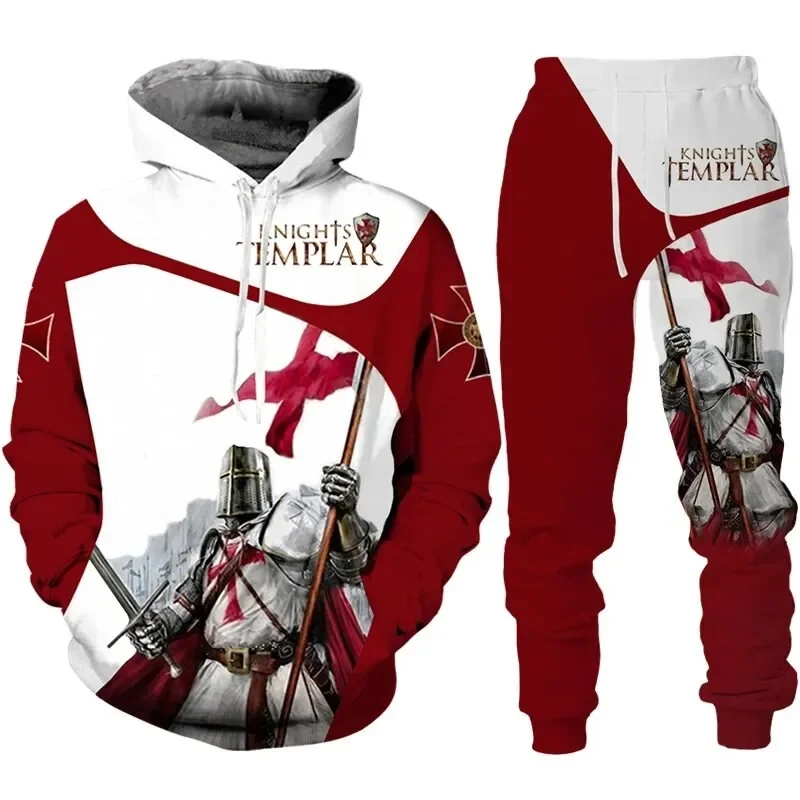  Men's retro Knight Templar Armor Hoodie Set 3D Printed Men Hoodies Leisure Casual Sportswear Sports Pants Two Piece Set Suit