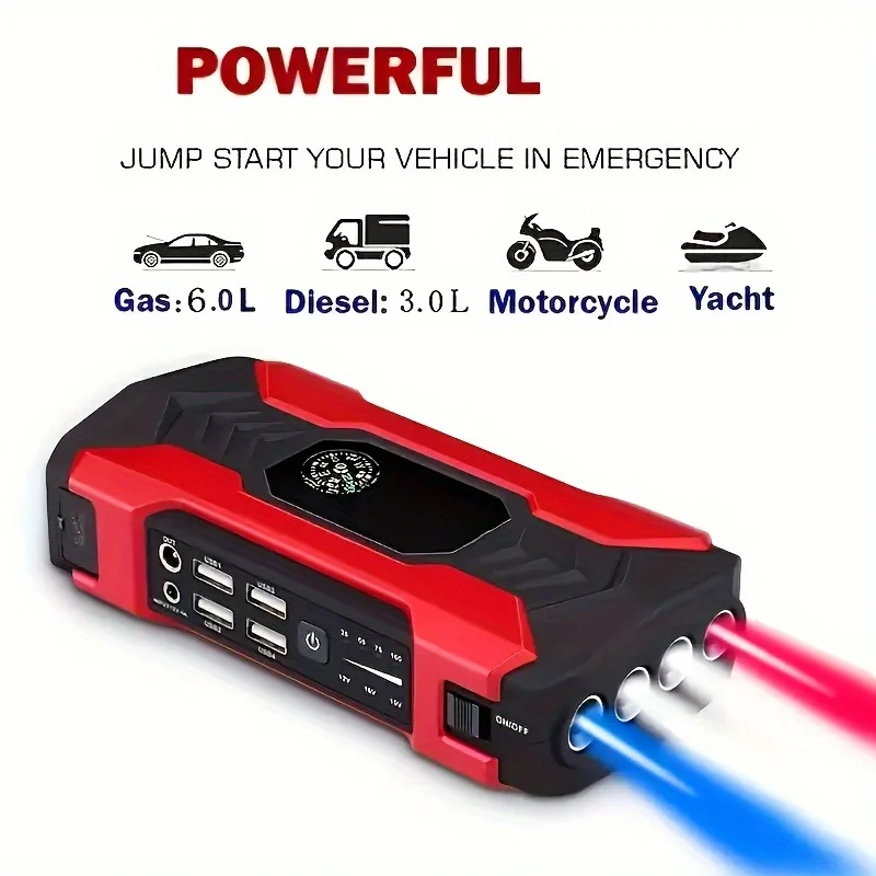 12V Car Jump Starter, Portable Power Bank, Emergency Starting Power Supply, Auto Starter For Petrol Diesel Car, Emergency Lighti