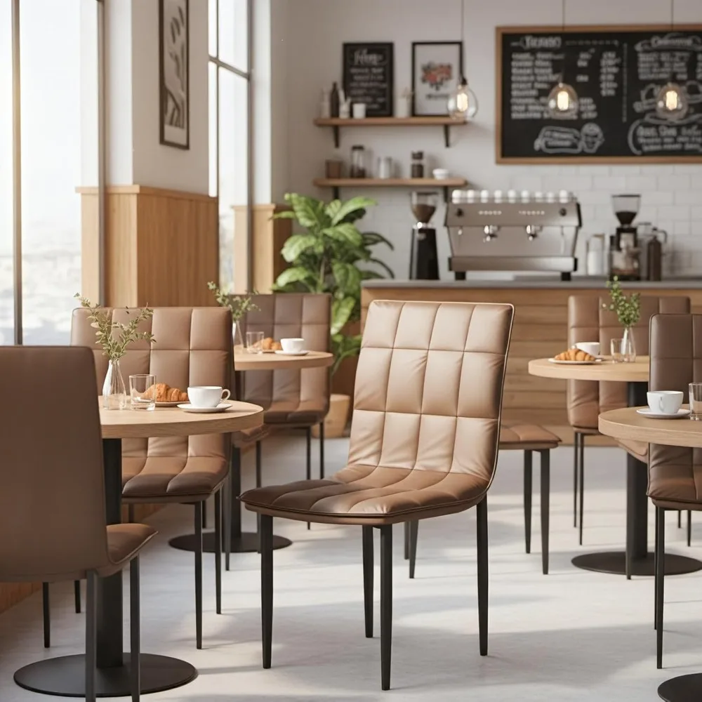 Set di 2 sedie da pranzo, sedia da cucina imbottita in pelle PU con gambe in metallo, sedie dall'accento moderno, sedie da pranzo marroni