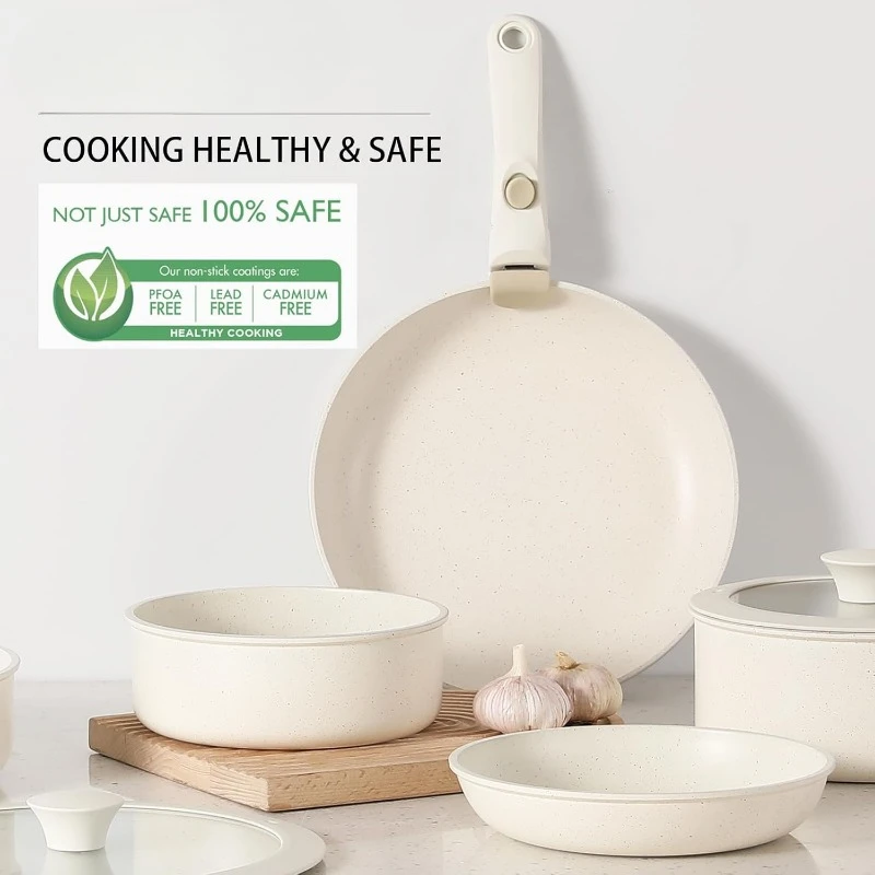 Non Stick หม้อและชุดกระทะพร้อมที่จับ,ชุดเครื่องครัวเซรามิคที่ถอดออกได้, 5pcs Induction KITCHEN Camping หม้อกระทะ