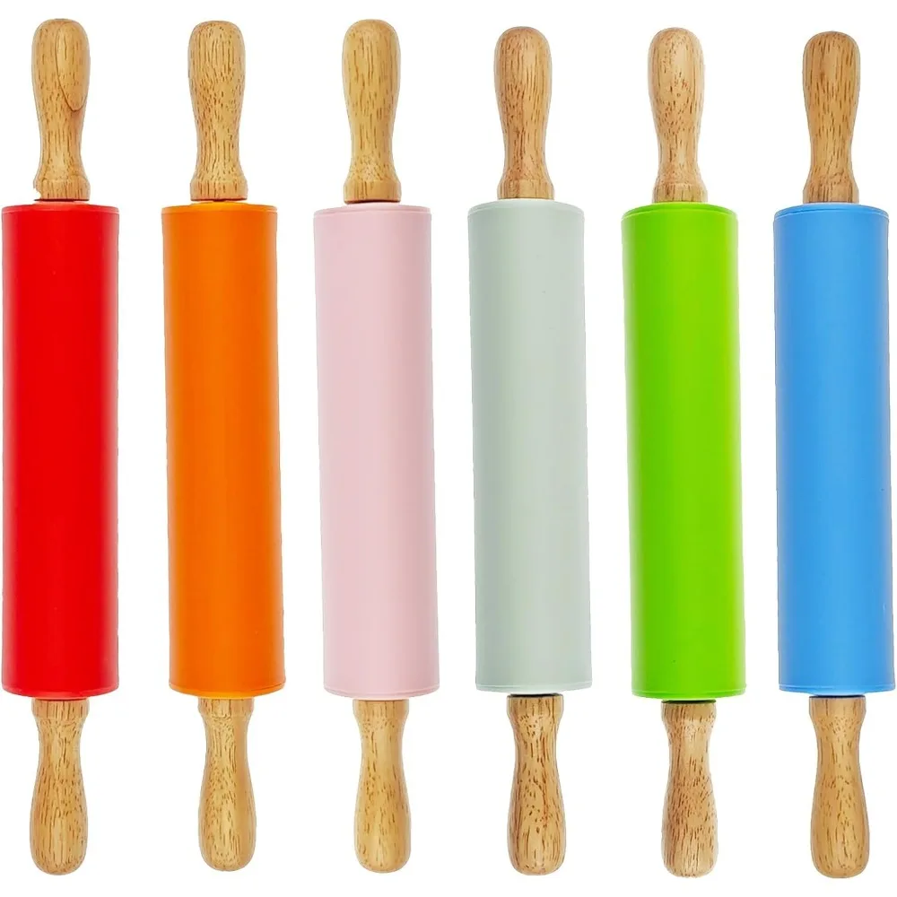 

6 pack small rolling pin for kids, kids rolling pin for home kitchen (6 colors) (12 inch)