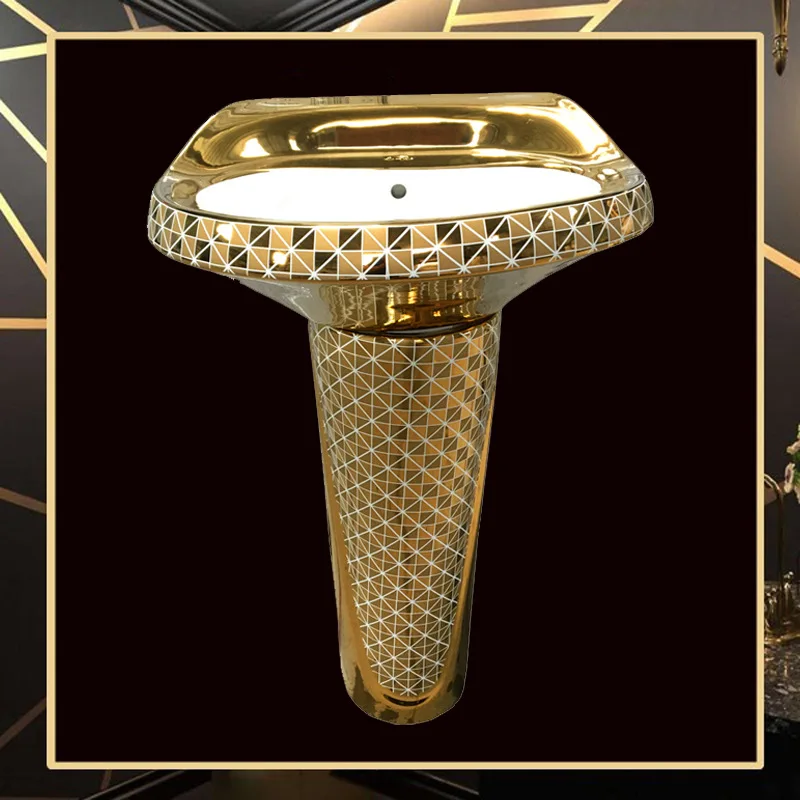 Factory production of gold split column basin electroplated gold washbasin square grid gold washbasin export general vertical