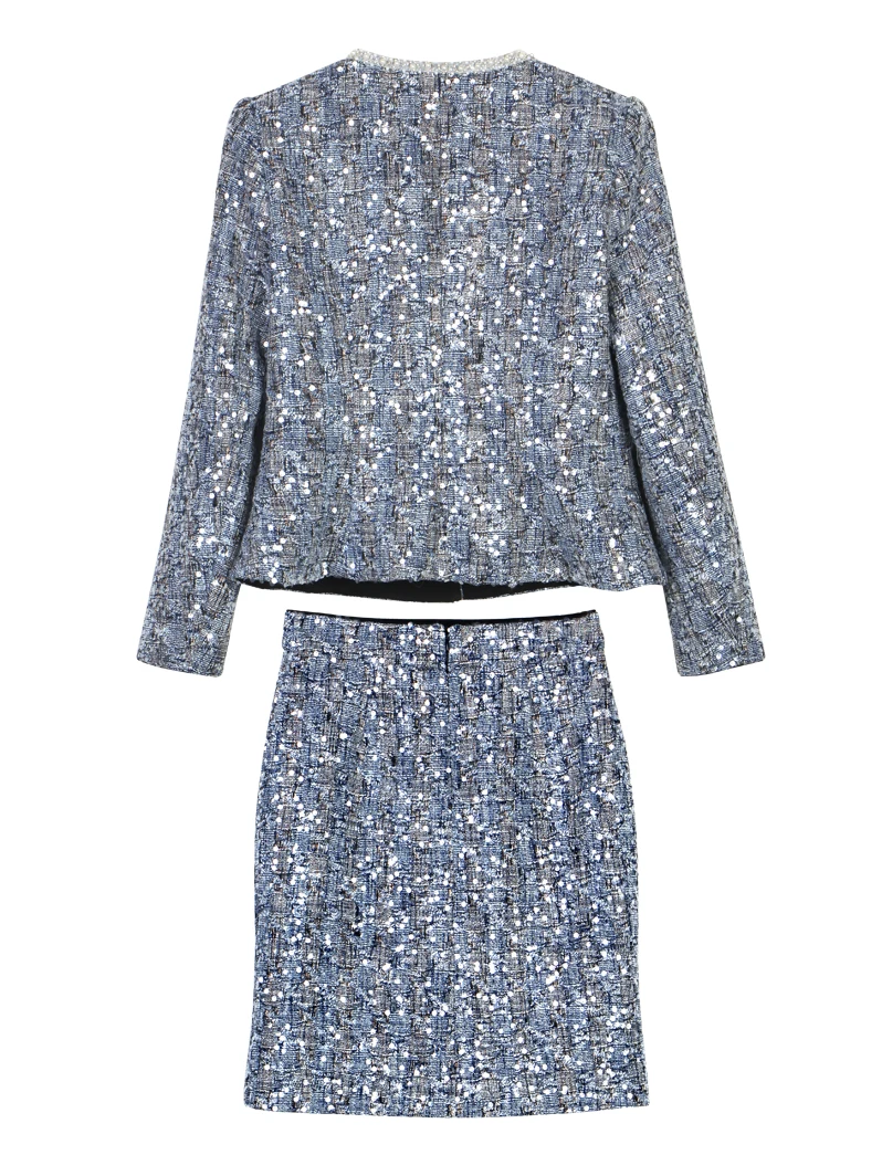 New Fashion and Elegant Light Luxury Heavy Industry Pearl Sequin Temperament Jacket + Skirt Two-Piece Suit