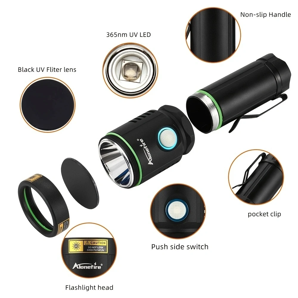 Linterna UV carga USB luz negra – Detección minerales escorpiones - imagen 2