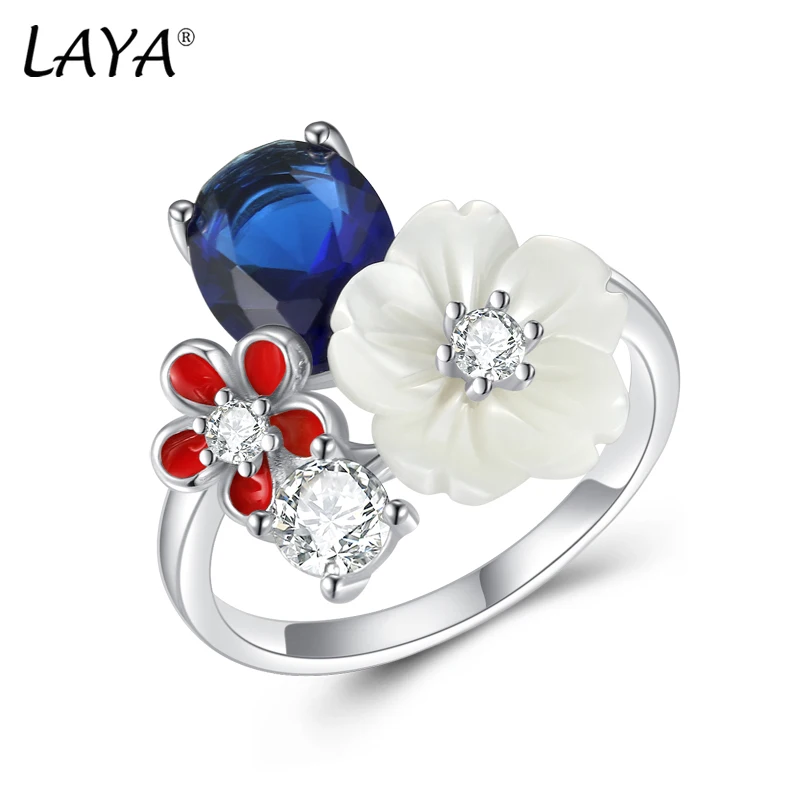 LAYA Ring 100% 925 Sterling Silver White Shell Flower Shining Zircon Handmade Designer Finger Wedding Party Luxury Fine Jewelry
