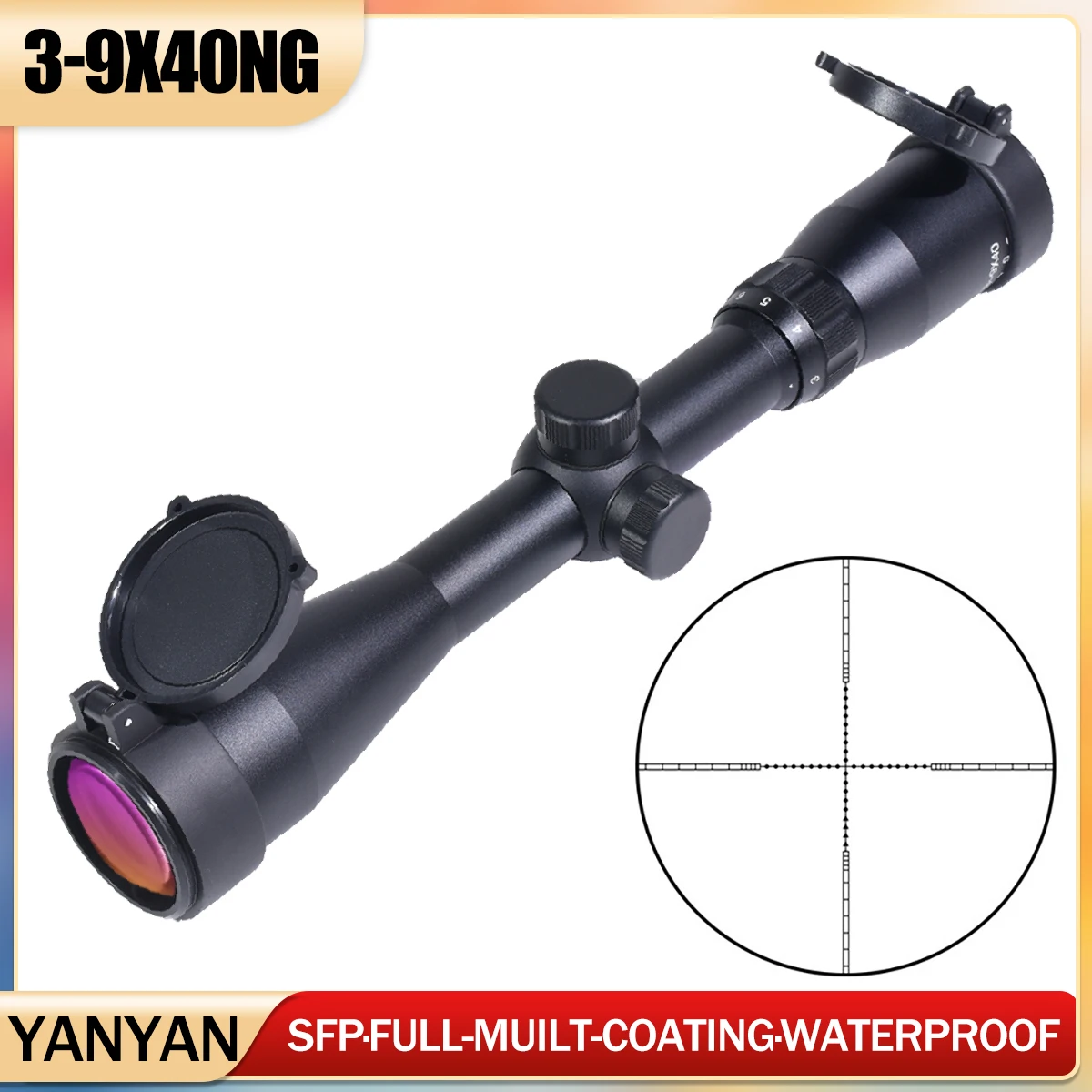Tactical 3-9x40NG Riflescope Cross-Hair Reticle Purple Lens Anti Glare Collimator Fits Airsoft Hunting Shooting 11mm/20mm Rail