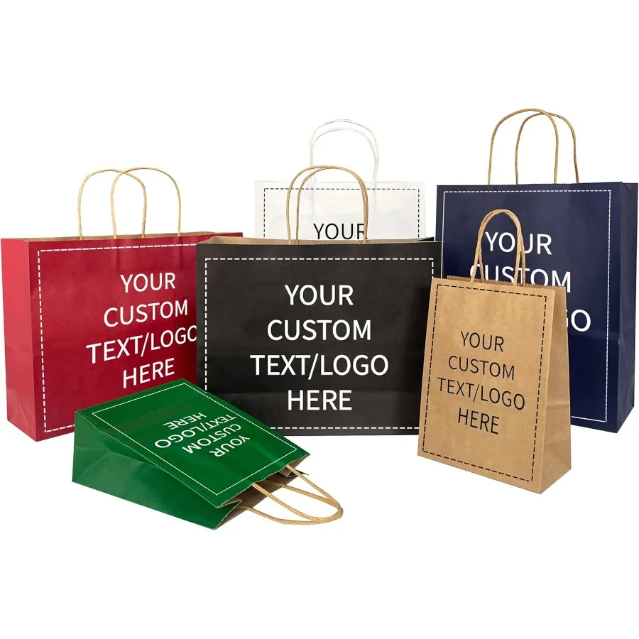 

Personalized Paper ags 50 PCS Custom Printed Kraft Paper ags for Small usin Retail Gift ags wit Logo rown Sopping ag wit andle