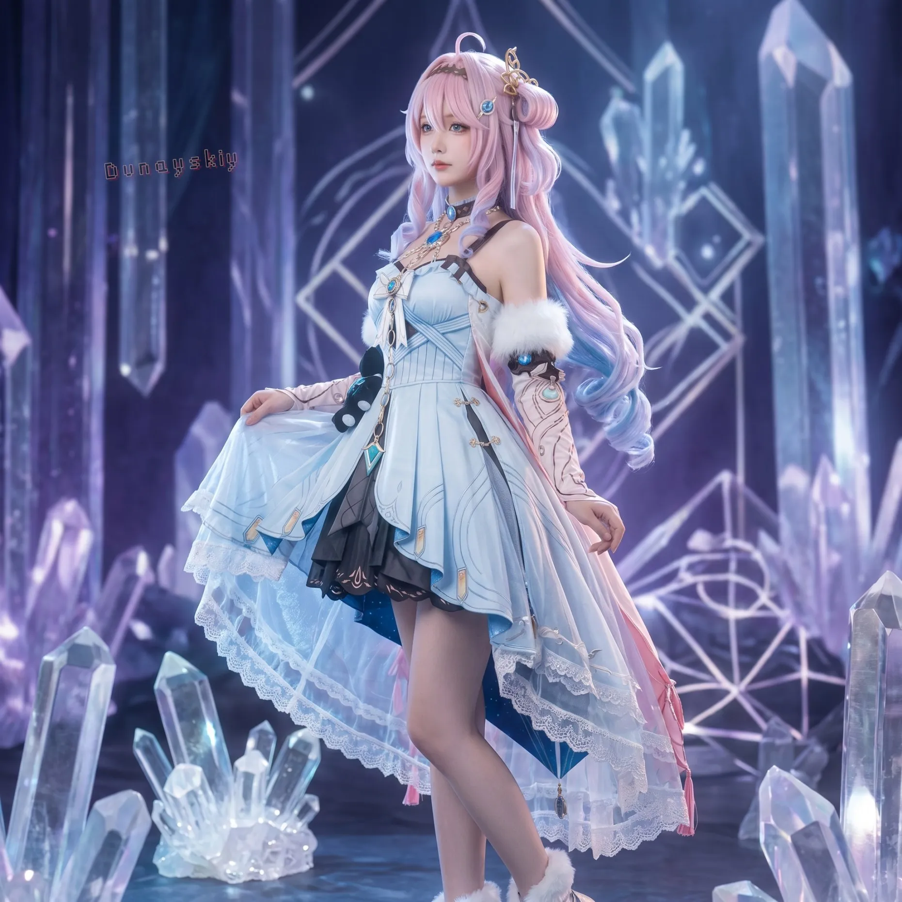 

Game Wuthering Waves Denia Cosplay Anime Long Kawaii Pink Wigs Blue Colored Inner Hair Fashion Highlighting Synthetic Hair 코스프레