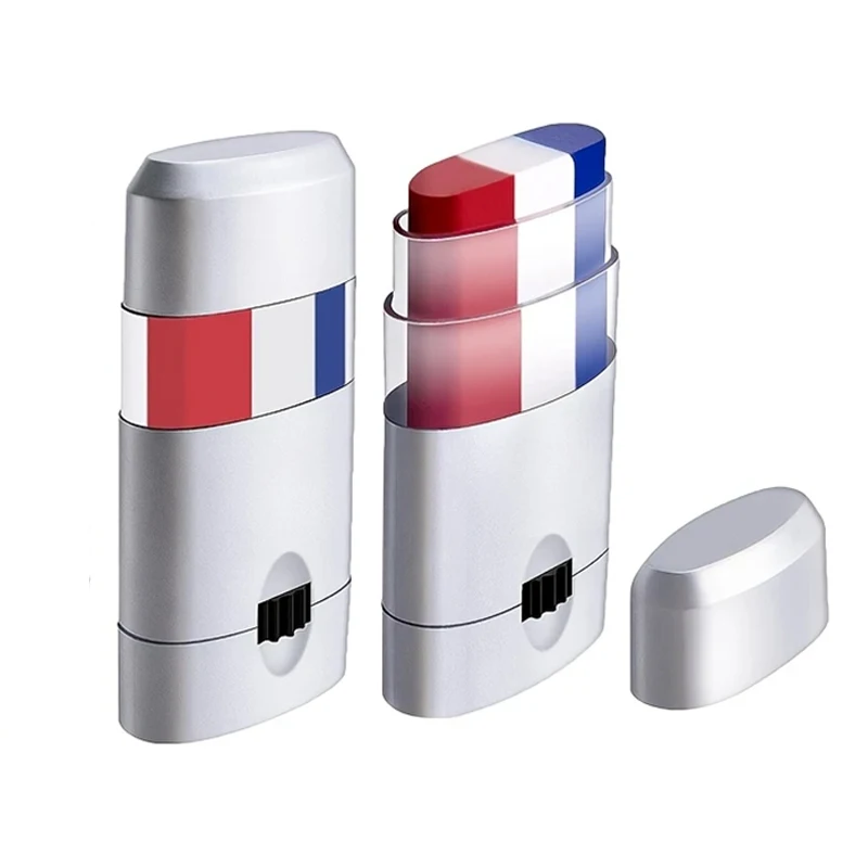 عصا طلاء الوجه باللون الأحمر والأبيض والأزرق القابلة للتعديل، فرشاة مروحة كرة القدم المخططة، طلاء الوجه والجسم، لعبة كرة القدم، ديكور التشجيع