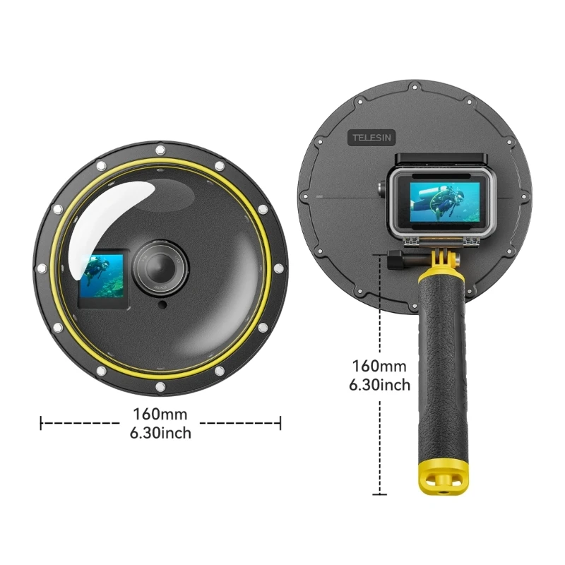 1 Set Waterproof Case Dome Port Underwater Housing Skin with Floating Hand Grip for Action 3/4 Sports Camera 30m Depth