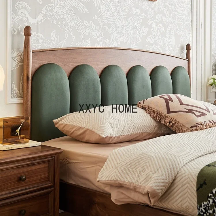 

North American black walnut bed leather soft double bed