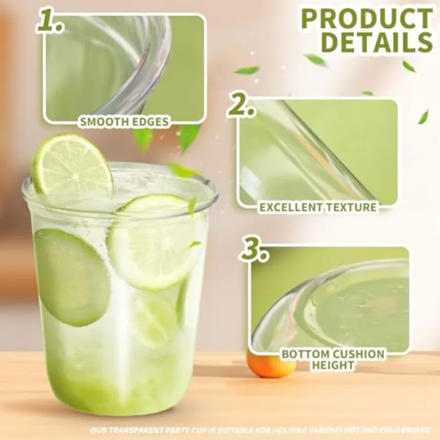 50 PCs Clear Round Bottom Plastic Cups, Disposable Stemless Wine Glasses, Iced Coffee Cups for Cold Drinks, Juice, Boba Tea, Sm - view 3