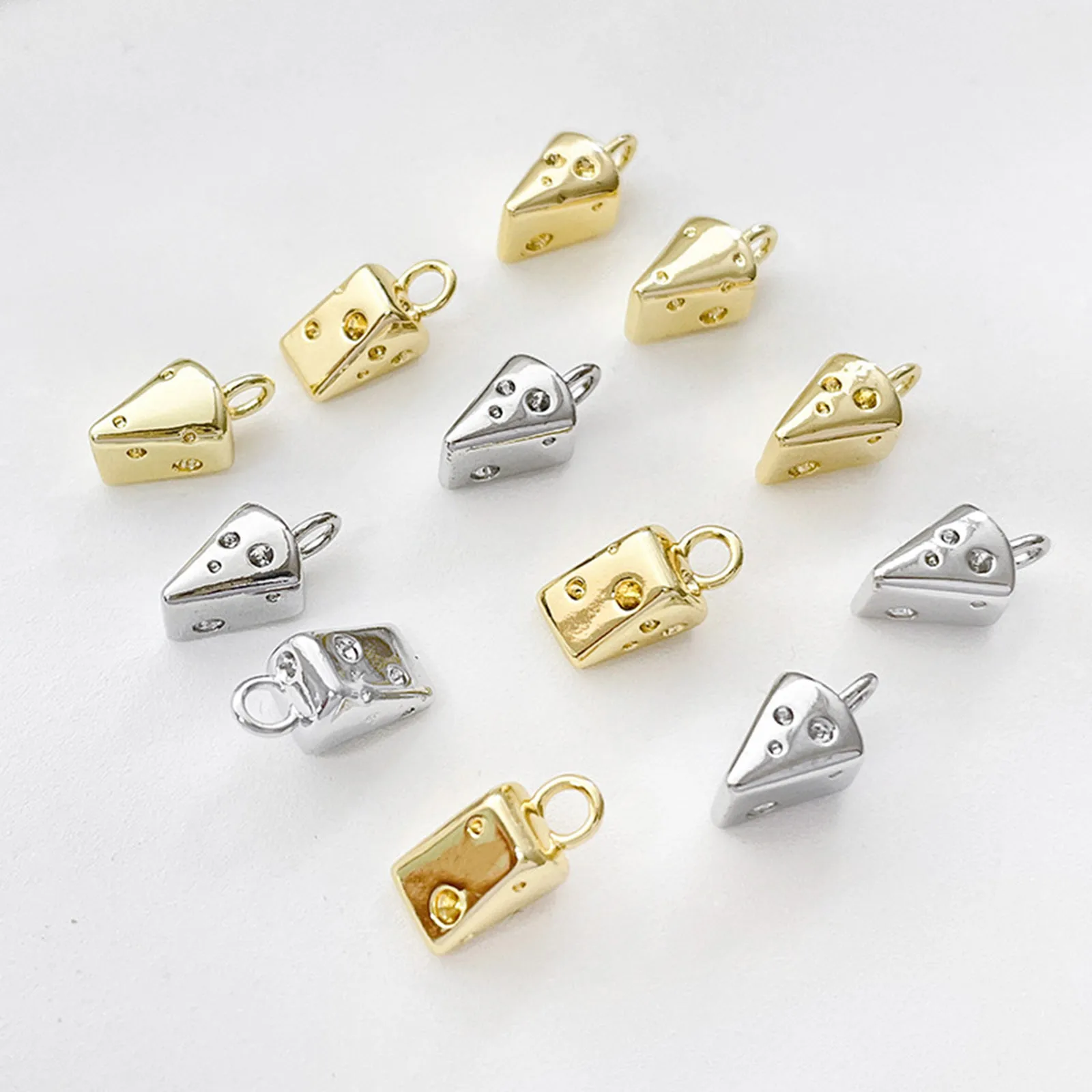 2pcs Brass Charms Multicolor Cheese 3D Charms Gold Color Pendants for Women Necklace Making Accessories  11mm x 5mm