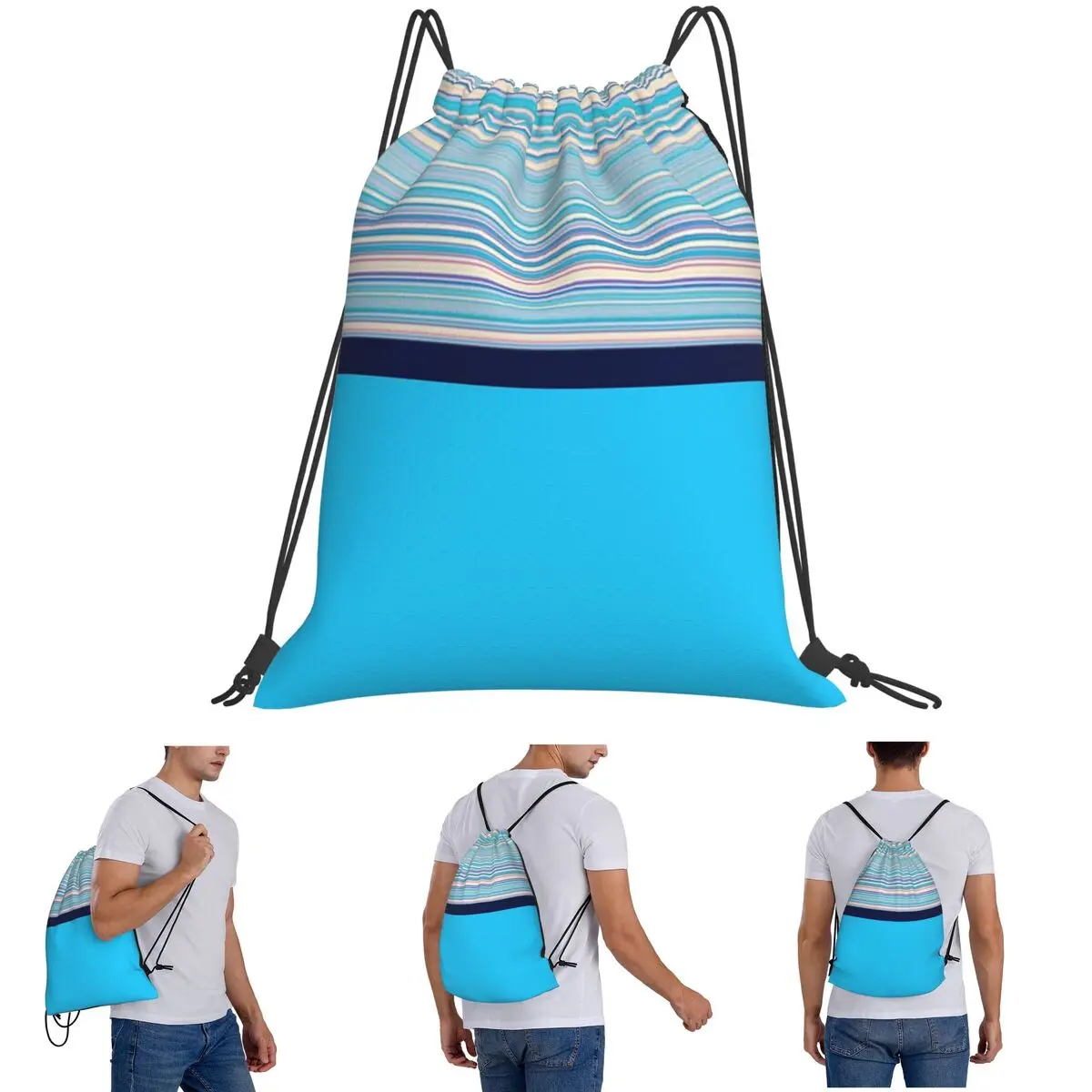Solid Blue And Pastel Stripes, Combination Backpacks Portable Drawstring Bags Shoes Bag Book Bags for Man Woman School