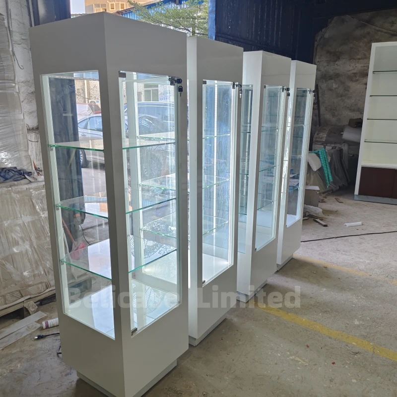 

2025customized. retail shop window showcase lockable glass vitrine jewelry shop showcase with LED light