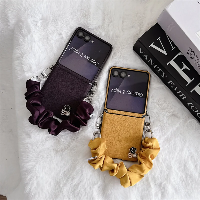 

Роскошный шарф-цепочка на запястье, ремешок-браслет, чехол для телефона Samsung Galaxy Z Flip 7 FE 6 5 4 3, кожаная противоударная задняя крышка