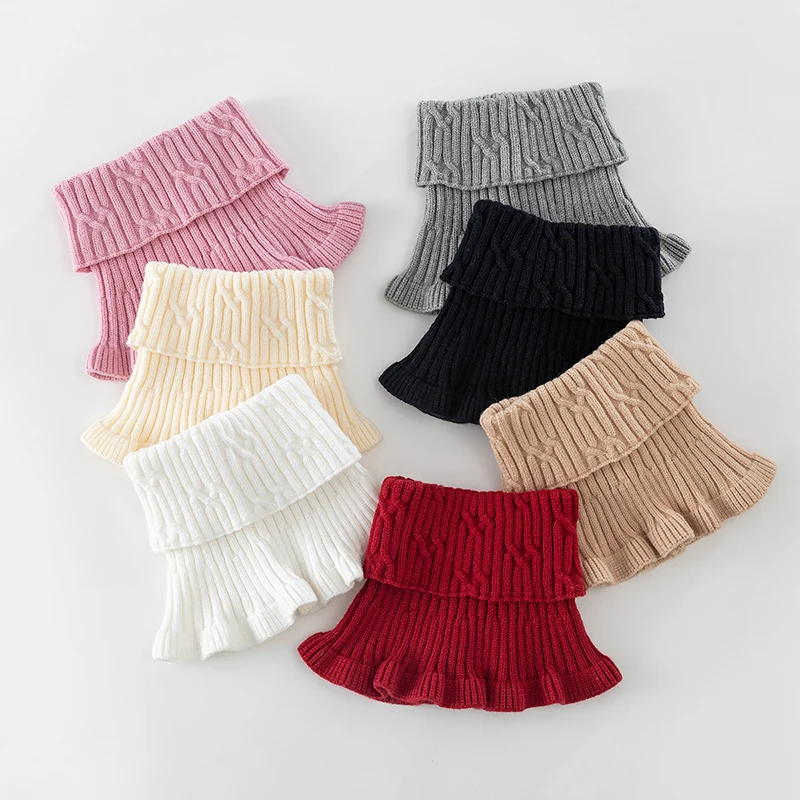 Winter Knitted Cotton Ring Scarf Solid Color Woman Soft Neck Protection Scarf Outdoor Warmer Fake Collar Scarf  Wholesale