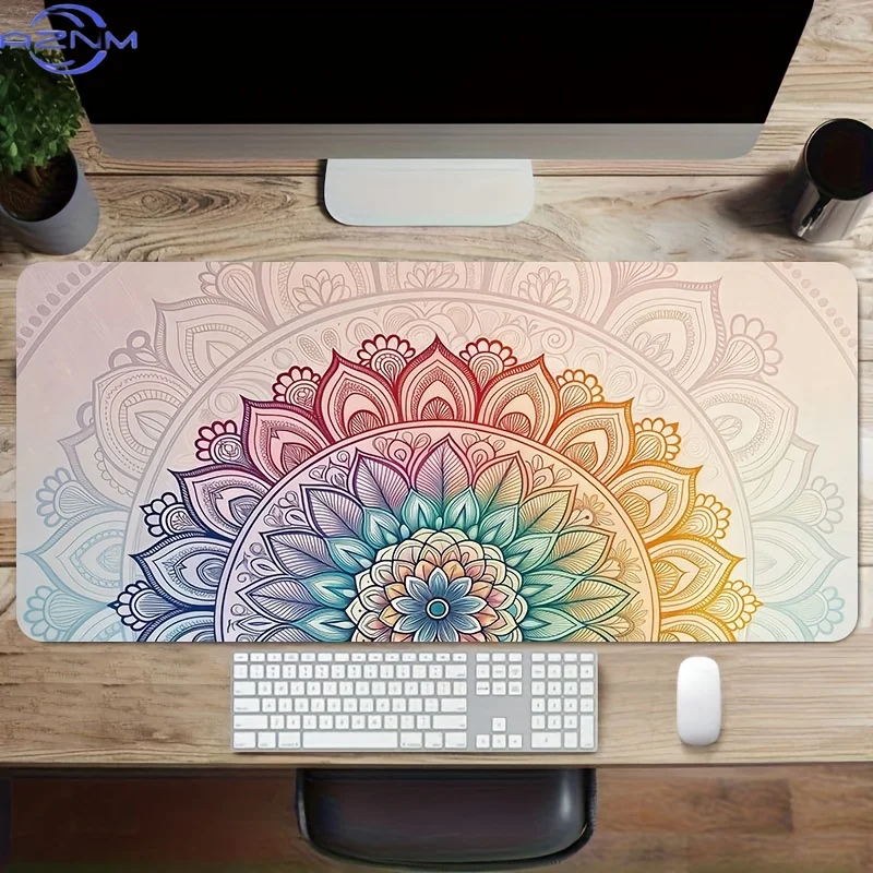 Boho Gradient Mandala Gaming Mouse Pad, Colorful Circle Flower Pattern Non Slip Mat for Gamer Home Office Desktop Accessories