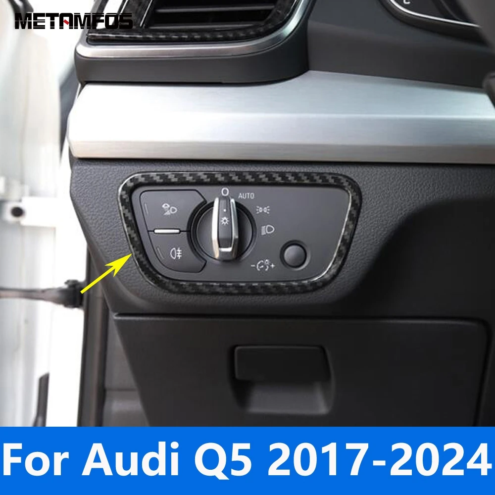 For Audi Q5 2017-2023 2024 Carbon Fiber Head Light Lamp Switch Control Button Cover Trim Sticker Bezel Accessories Car Styling