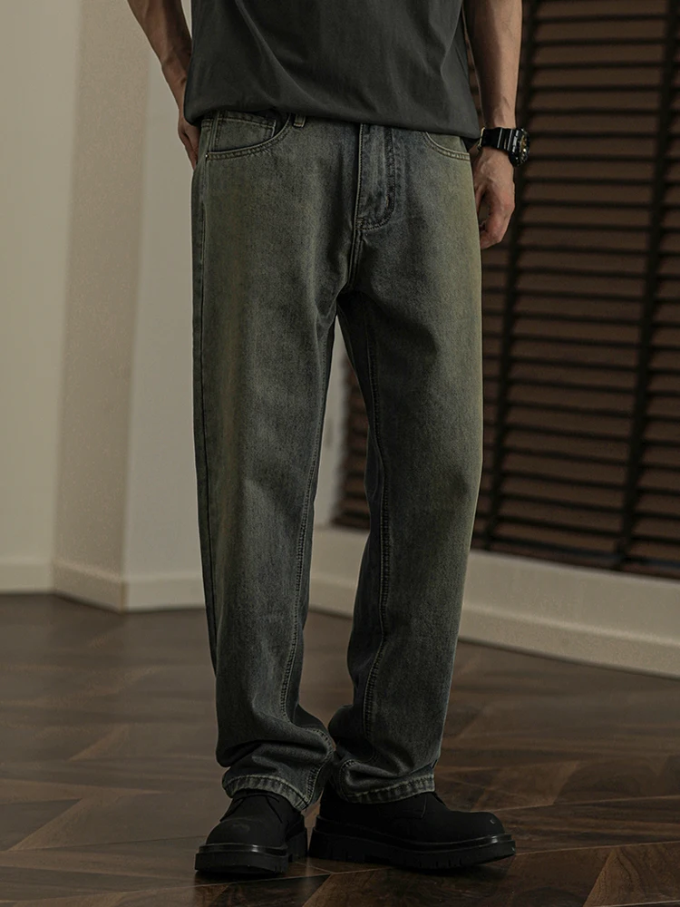

Повседневные свободные мужские джинсы с талией в стиле ретро, весенне-осенние новые прямые длинные брюки в американском стиле, универсальные, износостойкие
