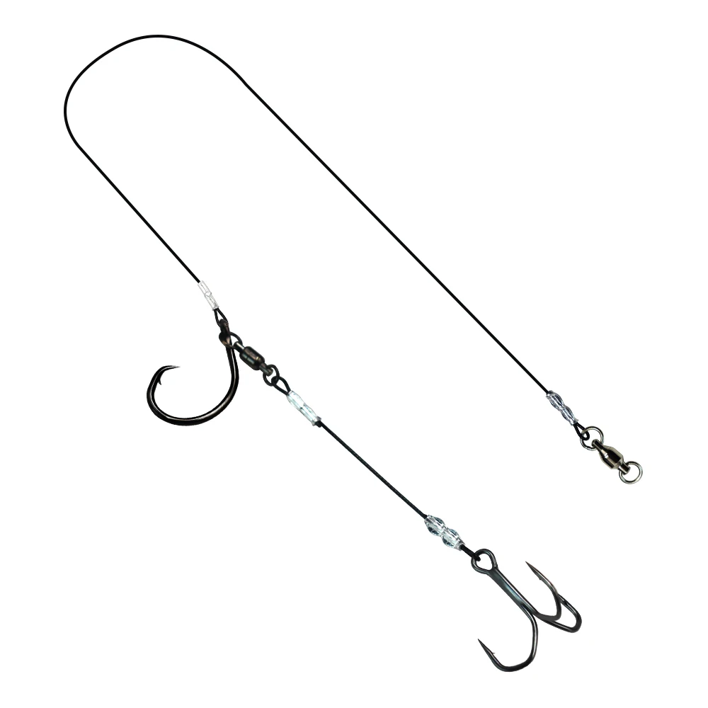 ZYZHE 1/3/5 Stück Stinger Rigs Lebendköder-Rigs mit hochfestem 49-Strang-Stahldraht-Kreishaken für Tiefsee-Angeln – Detail 7