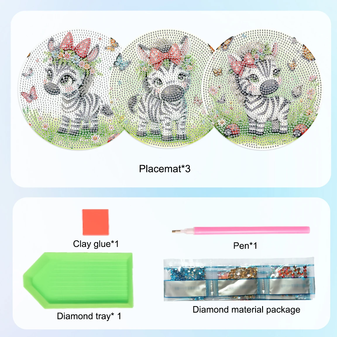 3個入りダイヤモンドアートペインティングプレースマットキット - Art Craft Zebra のレビューと価格