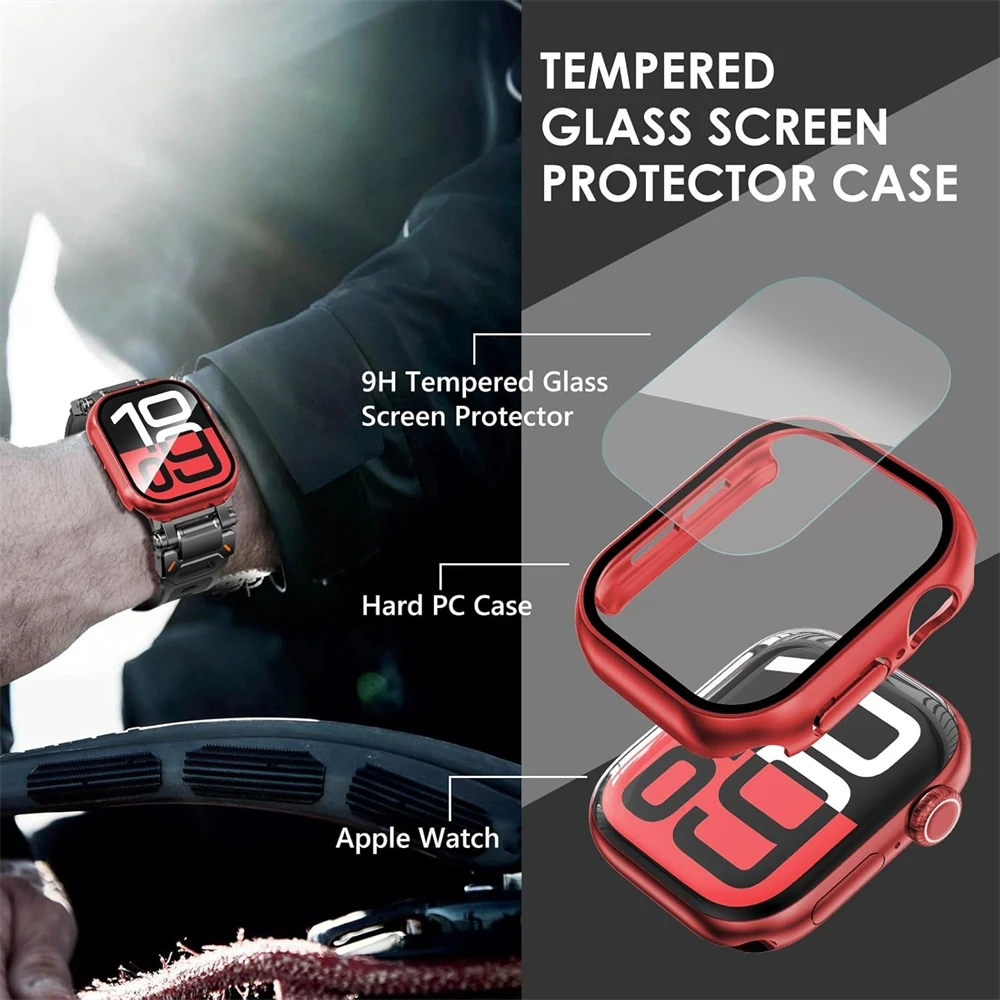 Vidrio + cubierta para Apple Watch funda 10 9 8 7 6 SE 5 iWatch accesorios Protector de pantalla Apple watch serie 44mm 40 41 45 mm 42mm 46mm