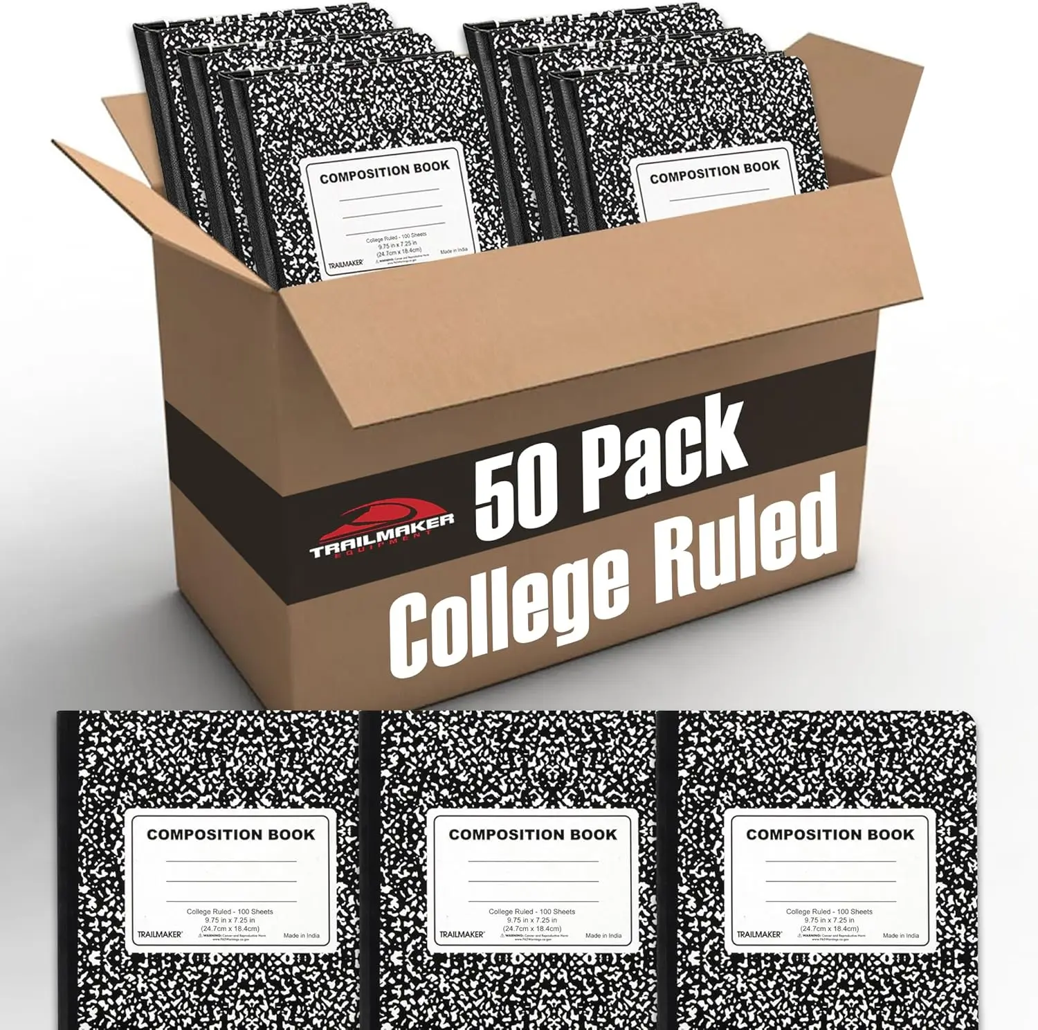 50 Pack Bulk Composition Notebook College Ruled, 200 Pages (100 Sheets), 9-3/4 x 7-1/2