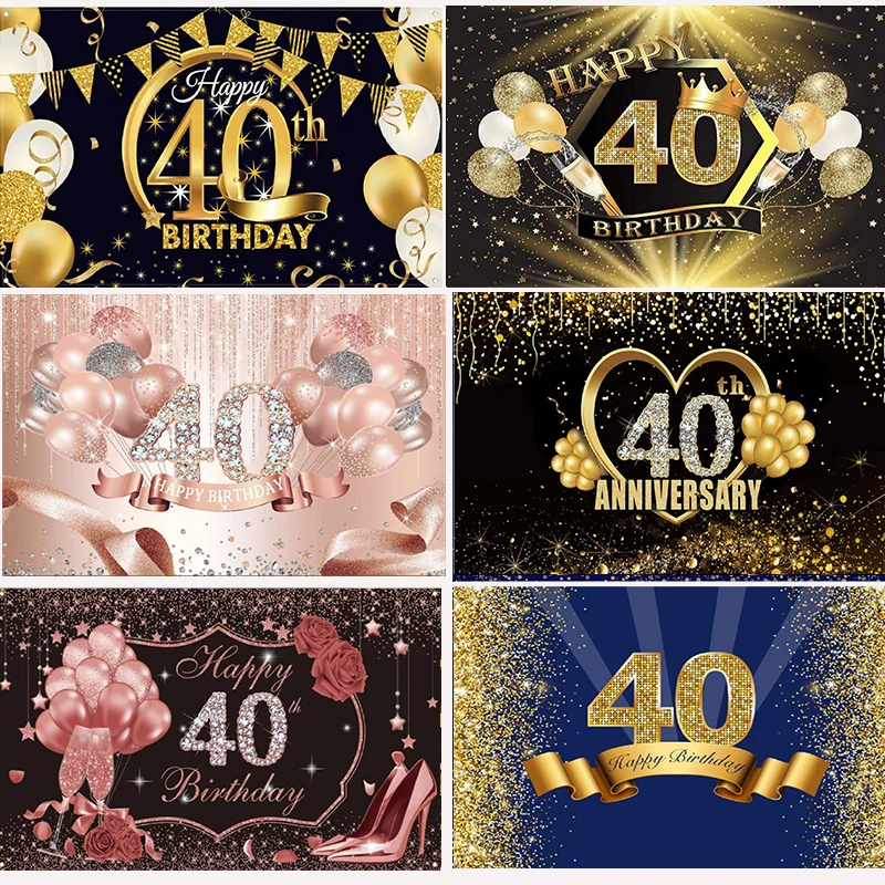 Happy 40th Birthday Decorations for Women Rose Gold Backdrop Banner Party Suppiles Photography Wall Custom