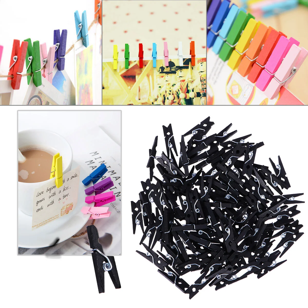 100 Pcs Scrapbook Child Scapbook Mini Clothespins Wooden Tool Stand Utility Clips Heavy Duty