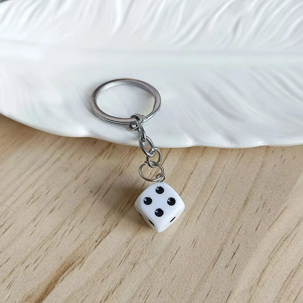 Transparent Dice Keychain with White and Black Dots, Fashionable Daily Accessories