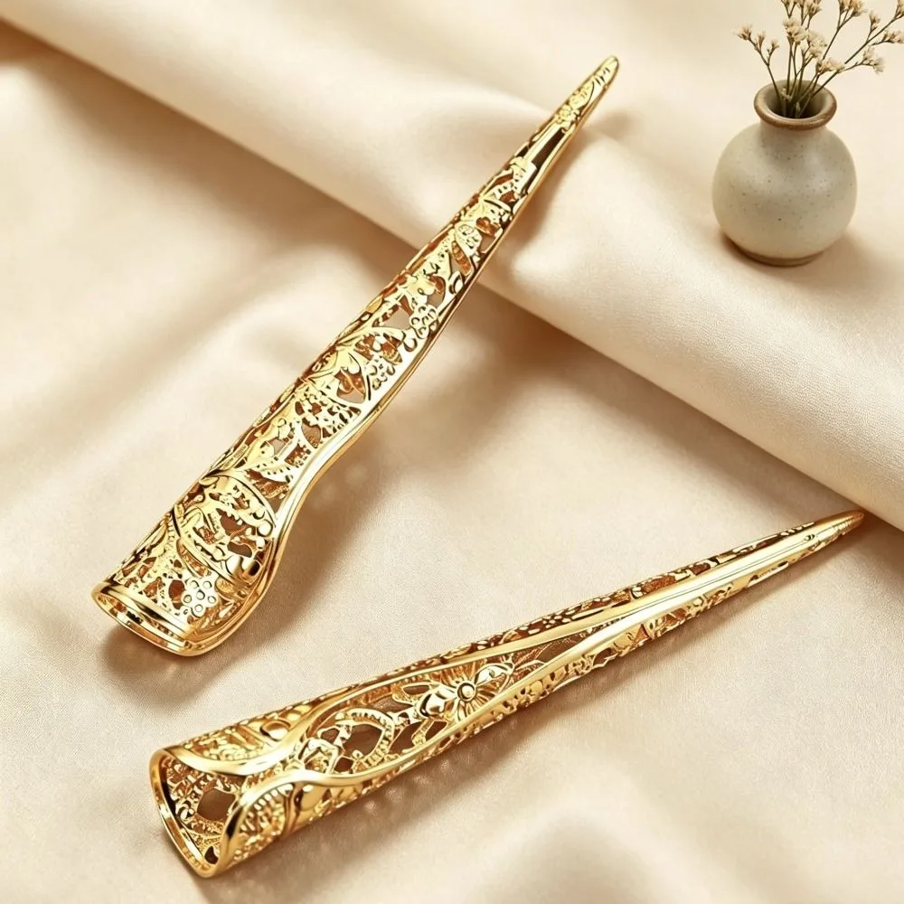 10PCS Adjustable Opening Claw Ring Hollow Design Long Nails Fingertip Nail Ring Punk Style Antique Style Finger Ring