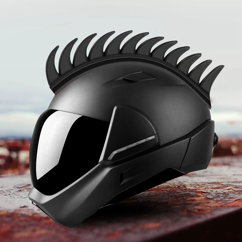 Reflective Motorcycle Helmet Mohawk Spikes Rubber With Red Helmet Decals(Helmet Not Included)