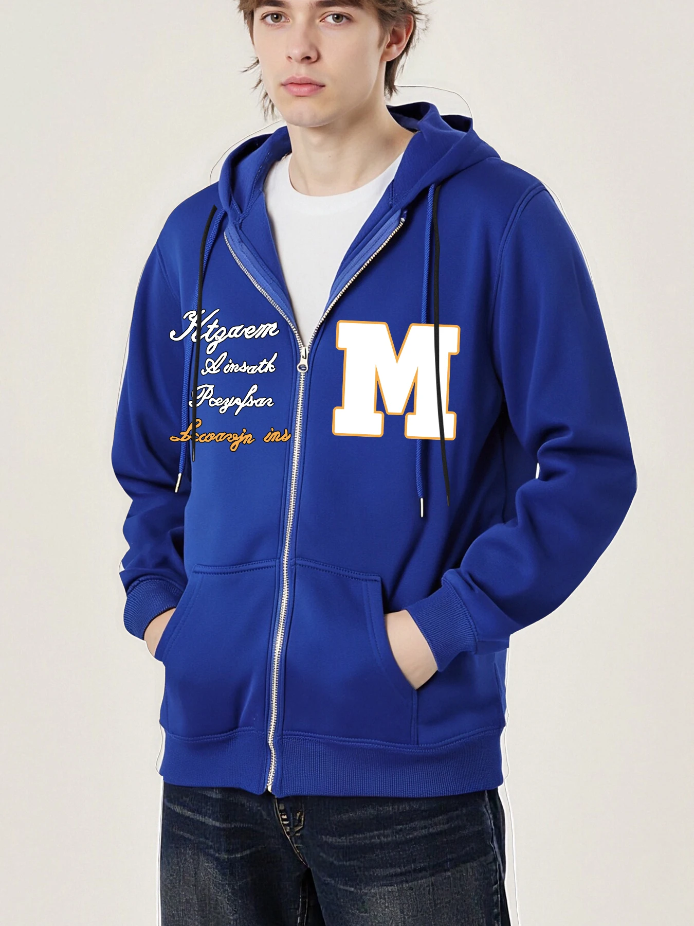 

Куртка на молнии с художественными буквами и принтом M, мужская модная универсальная куртка, винтажные свободные толстовки унисекс, флисовая повседневная спортивная одежда