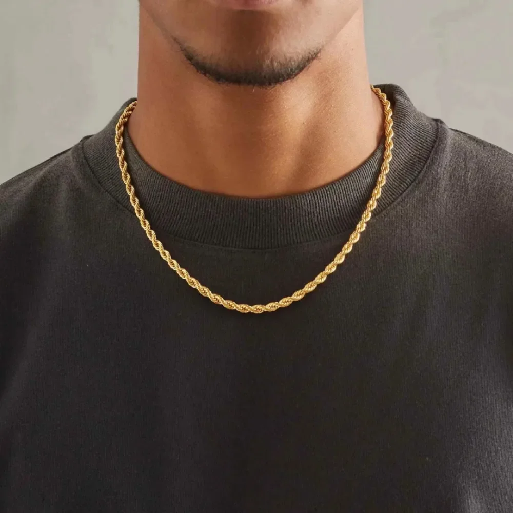 

Noble 18-24Inch 45-60cm 18K Gold 4mm Round Rope Chain Necklace for Women Man Boy Wedding Party Charm Jewelry