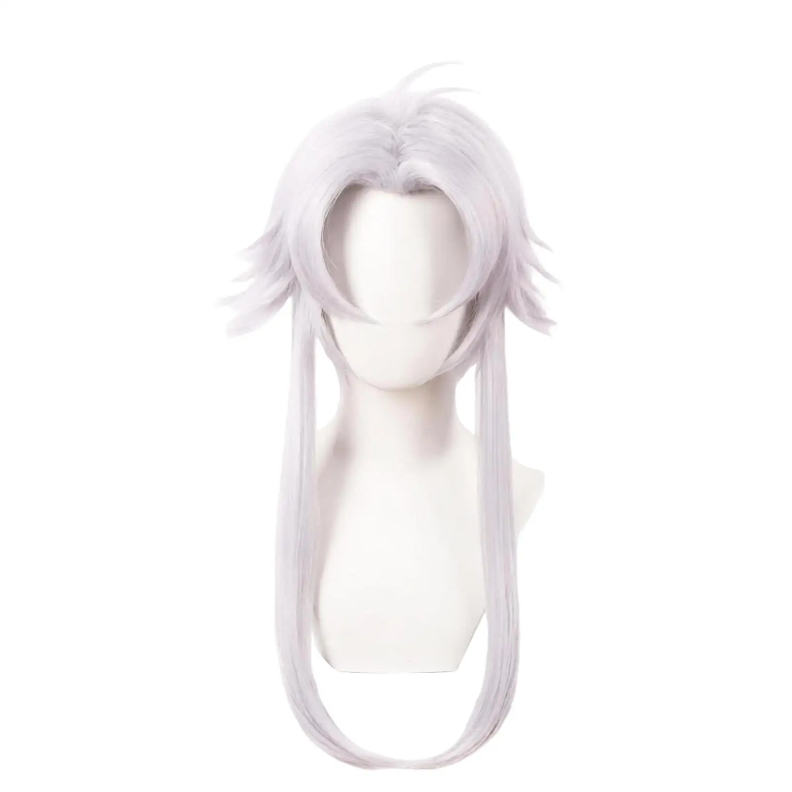 Pierrot Cosplay Wig Game Men Silver White Long Straight Wig with Bangs Heat Resistant Synthetic Hair for Halloween